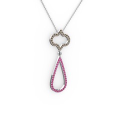 Vidonia Kolye - Dumanlı kuvars ve rodolit garnet 18 ayar beyaz altın kolye (40 cm beyaz altın rolo zincir) #d5p1qp