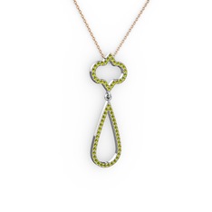 Vidonia Kolye - Peridot 14 ayar beyaz altın kolye (40 cm rose altın rolo zincir) #daj85g
