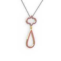 Ametist ve rodolit garnet 8 ayar altın kolye (40 cm gümüş rolo zincir)