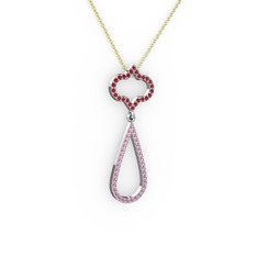 Vidonia Kolye - Garnet ve pembe kuvars 14 ayar beyaz altın kolye (40 cm altın rolo zincir) #dp2mnk
