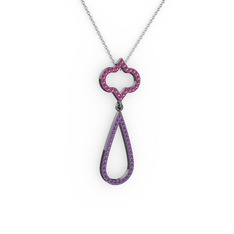Vidonia Kolye - Rodolit garnet ve ametist 925 ayar siyah rodyum kaplama gümüş kolye (40 cm beyaz altın rolo zincir) #dqi2iv