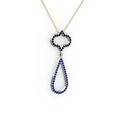 Vidonia Kolye - Siyah zirkon ve lab safir 8 ayar beyaz altın kolye (40 cm altın rolo zincir) #e1bgar