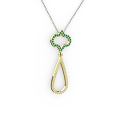 Vidonia Kolye - Kök zümrüt ve swarovski 925 ayar altın kaplama gümüş kolye (40 cm beyaz altın rolo zincir) #e57bi1