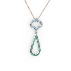 Vidonia Kolye - Akuamarin ve yeşil kuvars 925 ayar gümüş kolye (40 cm gümüş rolo zincir) #eeb6nb