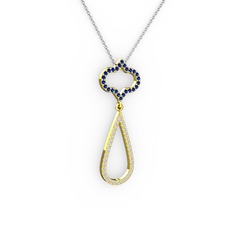 Vidonia Kolye - Lab safir ve swarovski 14 ayar altın kolye (40 cm beyaz altın rolo zincir) #eebc7r
