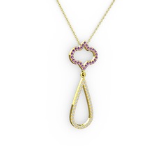 Vidonia Kolye - Ametist ve beyaz zirkon 18 ayar altın kolye (40 cm altın rolo zincir) #eqlgf9