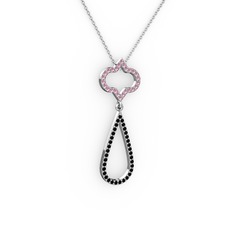 Vidonia Kolye - Pembe kuvars ve siyah zirkon 8 ayar beyaz altın kolye (40 cm beyaz altın rolo zincir) #exurf6