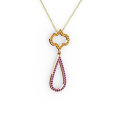 Vidonia Kolye - Sitrin ve ametist 925 ayar rose altın kaplama gümüş kolye (40 cm altın rolo zincir) #f087x7