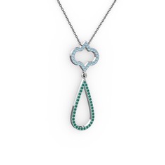 Vidonia Kolye - Akuamarin ve kök zümrüt 14 ayar beyaz altın kolye (40 cm gümüş rolo zincir) #f2mkg6