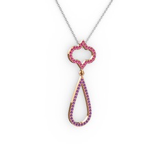 Vidonia Kolye - Rodolit garnet ve ametist 8 ayar rose altın kolye (40 cm beyaz altın rolo zincir) #f89nam