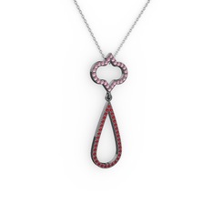 Vidonia Kolye - Pembe kuvars ve garnet 925 ayar siyah rodyum kaplama gümüş kolye (40 cm beyaz altın rolo zincir) #f8enax