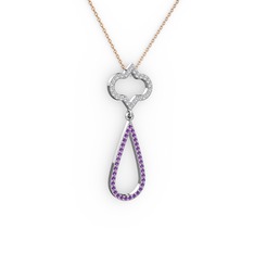 Vidonia Kolye - Swarovski ve ametist 18 ayar beyaz altın kolye (40 cm rose altın rolo zincir) #fcl2c9
