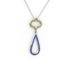 Vidonia Kolye - Peridot ve lab safir 14 ayar beyaz altın kolye (40 cm beyaz altın rolo zincir) #g2k42c