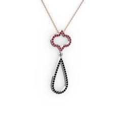 Garnet ve siyah zirkon 8 ayar beyaz altın kolye (40 cm rose altın rolo zincir)