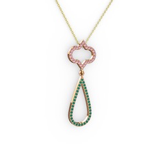 Vidonia Kolye - Pembe kuvars ve kök zümrüt 18 ayar rose altın kolye (40 cm gümüş rolo zincir) #g9e1bx
