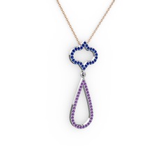 Vidonia Kolye - Lab safir ve ametist 18 ayar beyaz altın kolye (40 cm rose altın rolo zincir) #gcinhk