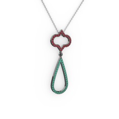 Vidonia Kolye - Garnet ve yeşil kuvars 925 ayar siyah rodyum kaplama gümüş kolye (40 cm beyaz altın rolo zincir) #gq9p26