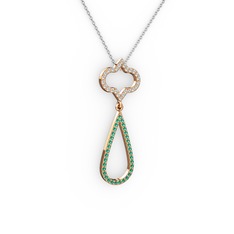 Vidonia Kolye - Beyaz zirkon ve yeşil kuvars 925 ayar rose altın kaplama gümüş kolye (40 cm beyaz altın rolo zincir) #h6oykp
