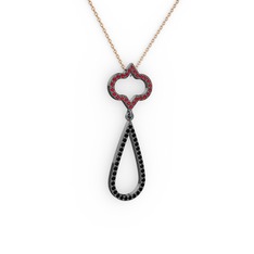 Vidonia Kolye - Garnet ve siyah zirkon 925 ayar siyah rodyum kaplama gümüş kolye (40 cm rose altın rolo zincir) #h9y5z2