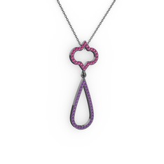 Vidonia Kolye - Rodolit garnet ve ametist 925 ayar siyah rodyum kaplama gümüş kolye (40 cm gümüş rolo zincir) #hpad32