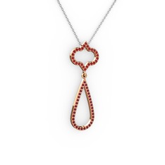 Garnet ve kök yakut 8 ayar rose altın kolye (40 cm beyaz altın rolo zincir)
