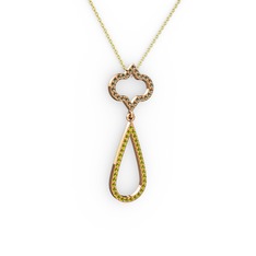 Dumanlı kuvars ve peridot 18 ayar rose altın kolye (40 cm altın rolo zincir)