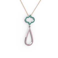 Vidonia Kolye - Kök zümrüt ve pembe kuvars 925 ayar gümüş kolye (40 cm gümüş rolo zincir) #ie5d4n