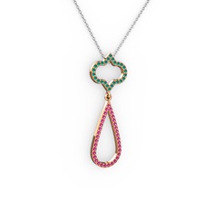 Vidonia Kolye - Kök zümrüt ve rodolit garnet 8 ayar rose altın kolye (40 cm beyaz altın rolo zincir) #ie61a8