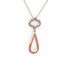 Ametist ve rodolit garnet 18 ayar altın kolye (40 cm rose altın rolo zincir)