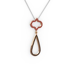 Garnet ve siyah zirkon 925 ayar rose altın kaplama gümüş kolye (40 cm beyaz altın rolo zincir)