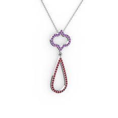 Ametist ve garnet 925 ayar gümüş kolye (40 cm beyaz altın rolo zincir)