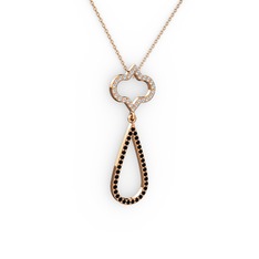 Vidonia Kolye - Pırlanta ve siyah zirkon 18 ayar rose altın kolye (0.288 karat, 40 cm rose altın rolo zincir) #jaqfa5
