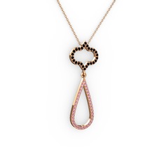 Vidonia Kolye - Siyah zirkon ve pembe kuvars 18 ayar rose altın kolye (40 cm gümüş rolo zincir) #ji311d