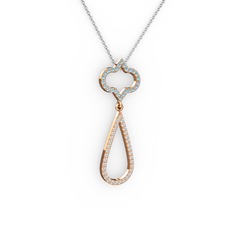 Akuamarin ve beyaz zirkon 18 ayar rose altın kolye (40 cm gümüş rolo zincir)