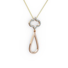 Akuamarin ve beyaz zirkon 14 ayar rose altın kolye (40 cm altın rolo zincir)
