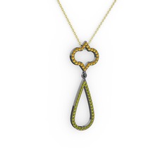 Vidonia Kolye - Sitrin ve peridot 925 ayar siyah rodyum kaplama gümüş kolye (40 cm altın rolo zincir) #jx3m2x