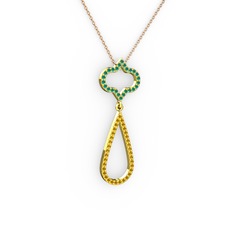 Vidonia Kolye - Kök zümrüt ve sitrin 18 ayar altın kolye (40 cm rose altın rolo zincir) #k1ot87