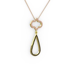 Vidonia Kolye - Pembe kuvars ve siyah zirkon 8 ayar altın kolye (40 cm rose altın rolo zincir) #kgtz33