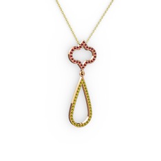 Kök yakut ve peridot 18 ayar rose altın kolye (40 cm altın rolo zincir)