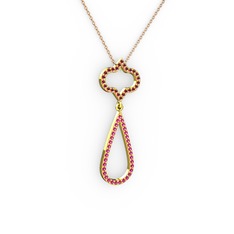 Kök yakut ve rodolit garnet 18 ayar altın kolye (40 cm rose altın rolo zincir)