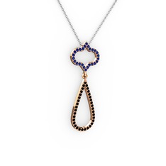 Lab safir ve siyah zirkon 14 ayar rose altın kolye (40 cm beyaz altın rolo zincir)