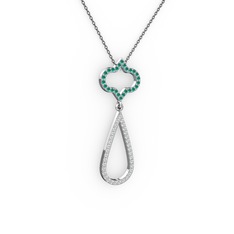Vidonia Kolye - Kök zümrüt ve swarovski 18 ayar beyaz altın kolye (40 cm gümüş rolo zincir) #ldkds1