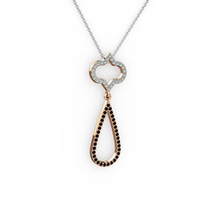 Vidonia Kolye - Akuamarin ve siyah zirkon 8 ayar rose altın kolye (40 cm gümüş rolo zincir) #leycnm