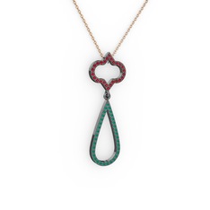 Vidonia Kolye - Garnet ve kök zümrüt 925 ayar siyah rodyum kaplama gümüş kolye (40 cm rose altın rolo zincir) #loq5o1