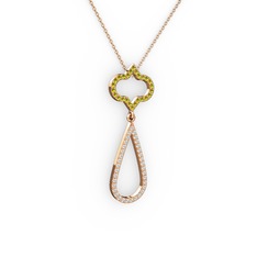 Vidonia Kolye - Peridot ve beyaz zirkon 18 ayar rose altın kolye (40 cm gümüş rolo zincir) #lwceln