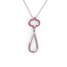 Vidonia Kolye - Rodolit garnet ve pembe kuvars 8 ayar beyaz altın kolye (40 cm gümüş rolo zincir) #mchvpu