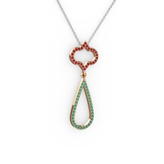 Vidonia Kolye - Garnet ve yeşil kuvars 18 ayar rose altın kolye (40 cm beyaz altın rolo zincir) #n44kt8