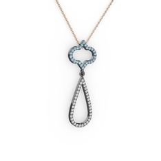 Vidonia Kolye - Akuamarin ve swarovski 925 ayar siyah rodyum kaplama gümüş kolye (40 cm rose altın rolo zincir) #n6ig0z