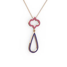 Vidonia Kolye - Rodolit garnet ve lab safir 14 ayar rose altın kolye (40 cm rose altın rolo zincir) #nahybg