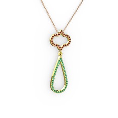 Vidonia Kolye - Kök yakut ve yeşil kuvars 925 ayar altın kaplama gümüş kolye (40 cm rose altın rolo zincir) #ncn8kf